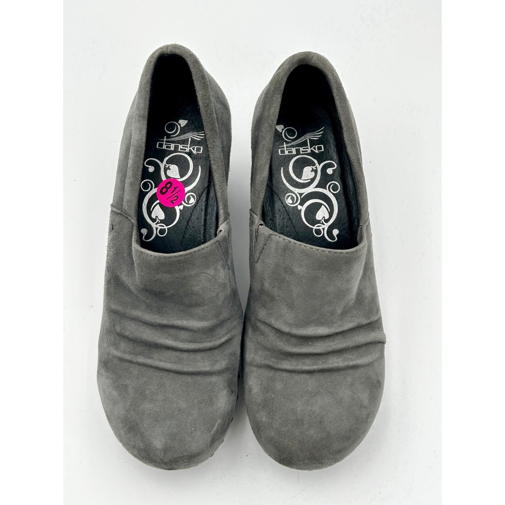 Dansko Suede Studded Clogs Wmn 8.5 Gray Comfort Work‎ Shoe Slip-On Scandi-Style